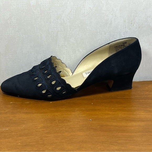 Madeline Stuart Blue Suede Heels with Decorative Cutouts - Picture 1 of 10